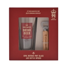 Civil Defence Pint Glass & Bottle Opener Set