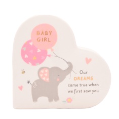 Hello Baby Ceramic Mantel Heart - Baby Girl