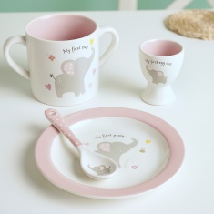 Hello Baby 3 Piece Bowl Egg Cup & Spoon Set - Pink