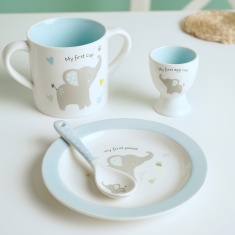 Hello Baby 3 Piece Bowl Egg Cup & Spoon Set - Blue