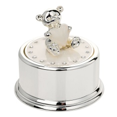 Bambino Silverplated Round Music Box - Teddy