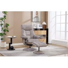 Jupiter Swivel Recliner & Footstool in Almond Fabric