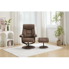 Jupiter Swivel Recliner & Footstool in Fawn Fabric