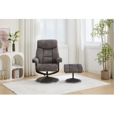 Jupiter Swivel Recliner & Footstool in Carbon Grey Fabric