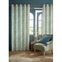 Laura Ashley Brayton Leaves Lined Eyelet Curtains - Multi
