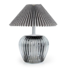 Candlelight Ridged Glass LED Table Lamp With Pleated Shade 19.5cm - Smokey Black