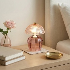 Candlelight Vintage Ridged Glass LED Table Lamp - Pink
