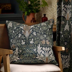 Morris & Co Snakeshead Feather Cushion 55cm - Indigo/Leaf Green