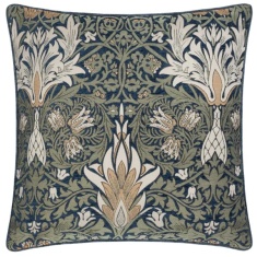 Morris & Co Snakeshead Feather Cushion 55cm - Indigo/Leaf Green