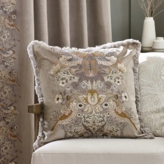Morris & Co Strawberry Thief Embroidery Feather Cushion 50cm - Biscuit