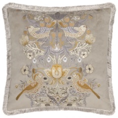 Morris & Co Strawberry Thief Embroidery Feather Cushion 50cm - Biscuit