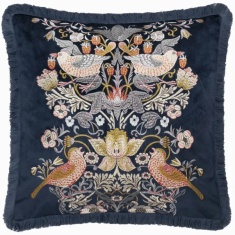 Morris & Co Strawberry Thief Embroidery Feather Cushion 50cm - Indigo