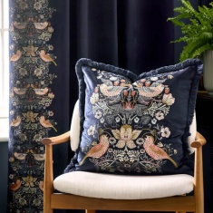 Morris & Co Strawberry Thief Embroidery Feather Cushion 50cm - Indigo