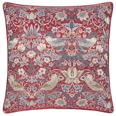 Morris & Co Strawberry Thief Jacquard Feather Cushion 55cm - Berry