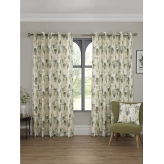 Sundour Bamford Abstract Lined Eyelet Curtains - Fennel