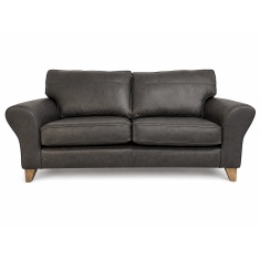 The Lounge Co Penelope 3 Seater Sofa in Regal Charcoal Leather With Vintage Oak Tapered Legs