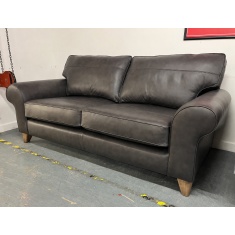 The Lounge Co Penelope 3 Seater Sofa in Regal Charcoal Leather With Vintage Oak Tapered Legs