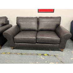 The Lounge Co Penelope 2.5 Seater Sofa in Regal Charcoal Leather With Vintage Oak Tapered Legs
