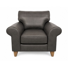 The Lounge Co Penelope Chair in Regal Charcoal Leather With Vintage Oak Tapered Legs