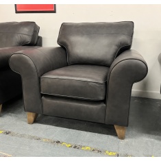 The Lounge Co Penelope Chair in Regal Charcoal Leather With Vintage Oak Tapered Legs