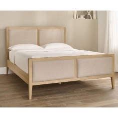 Illinois Upholstered High Foot End Bedframe - Oak/Cream