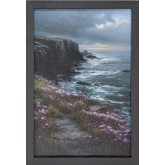 Coastal Wildflower Path 2 Framed Wall Art 65x44cm - Woodgrain Grey