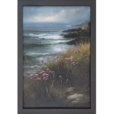 Coastal Wildflower Path 3 Framed Wall Art 65x44cm - Woodgrain Grey