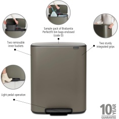 Brabantia Bo Pedal Bin 2 x 30L - Platinum