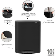 Brabantia Bo Pedal Bin 2 x 30L - Matt Black