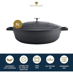 Masterclass Cast Aluminium Shallow Casserole Dish 32cm - Black