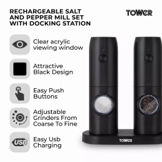 Tower Rechargeable Salt & Pepper Mill - Black