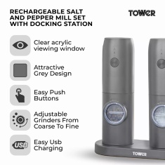 Tower Rechargeable Salt & Pepper Mill - Grey