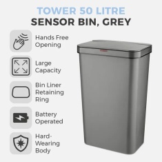 Tower 50L Rectangular Sensor Bin - Grey