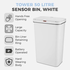 Tower 50L Rectangular Sensor Bin - White