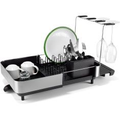 Joseph Joseph Extend Steel Plus Dish Drainer With Wine Glass Rack - Black