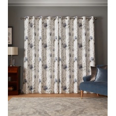 Laura Ashley Pallington Bloom Blackout Lined Eyelet Curtains - Smoke Blue