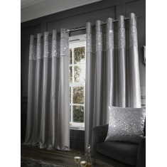 Catherine Lansfield Glitzy Lined Eyelet Curtains - Grey