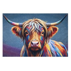 Likewise Matting Knightsbridge Highland Cow Abstract Door Mat 70x50cm - Multi