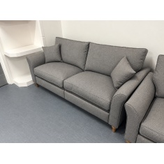 Parker Knoll Hazel Grand Sofa in Zahara Pewter Fabric With Vintage Oak Leg