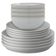 Denby Elements Coupe 12 Piece Tableware Set - Light Grey