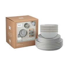 Denby Elements Coupe 12 Piece Tableware Set - Light Grey