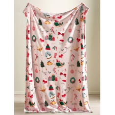 Catherine Lansfield Christmas Happy Holidays Throw 130x170cm - Pink