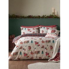 Catherine Lansfield Christmas Highland Cow Duvet Set - Natural