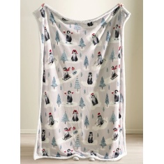 Catherine Lansfield Christmas Sherpa Penguins Throw 130x170cm - Natural