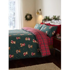 Catherine Lansfield Christmas Tartan Teddy Bear Duvet Set - Green