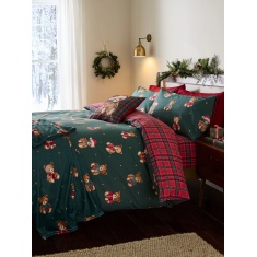 Catherine Lansfield Christmas Tartan Teddy Bear Duvet Set - Green