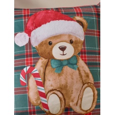 Catherine Lansfield Christmas Tartan Teddy Bear Filled Cushion 45cm - Green