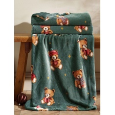 Catherine Lansfield Christmas Tartan Teddy Bear Throw 130x170cm - Green