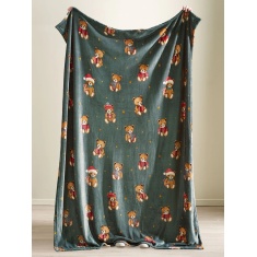Catherine Lansfield Christmas Tartan Teddy Bear Throw 130x170cm - Green