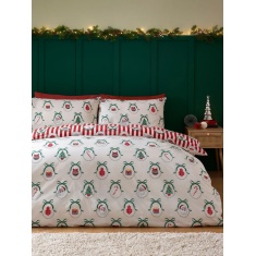 Catherine Lansfield Christmas Vintage Stripe Duvet Set - Red